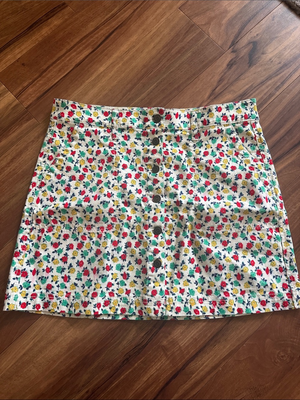 J. Crew Cream Mini Skirt with Red, Yellow & Green Floral Print